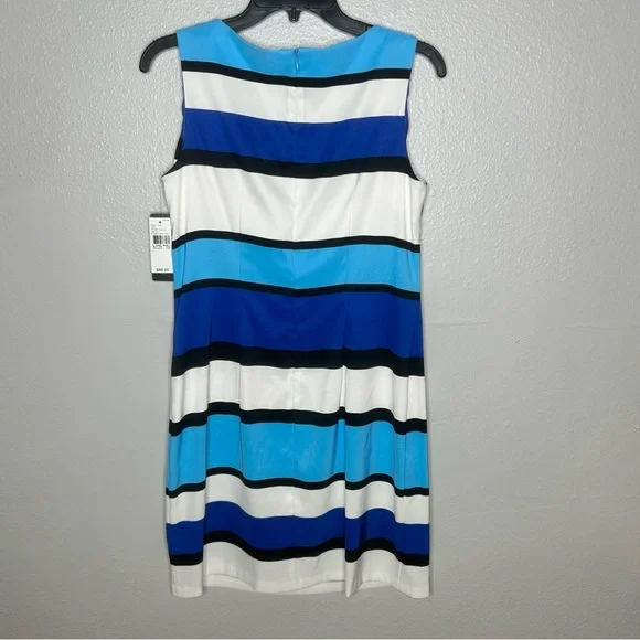 AGB Blue and White Striped Sheath Spring Event Work Business Dress - Picture 3 of 6